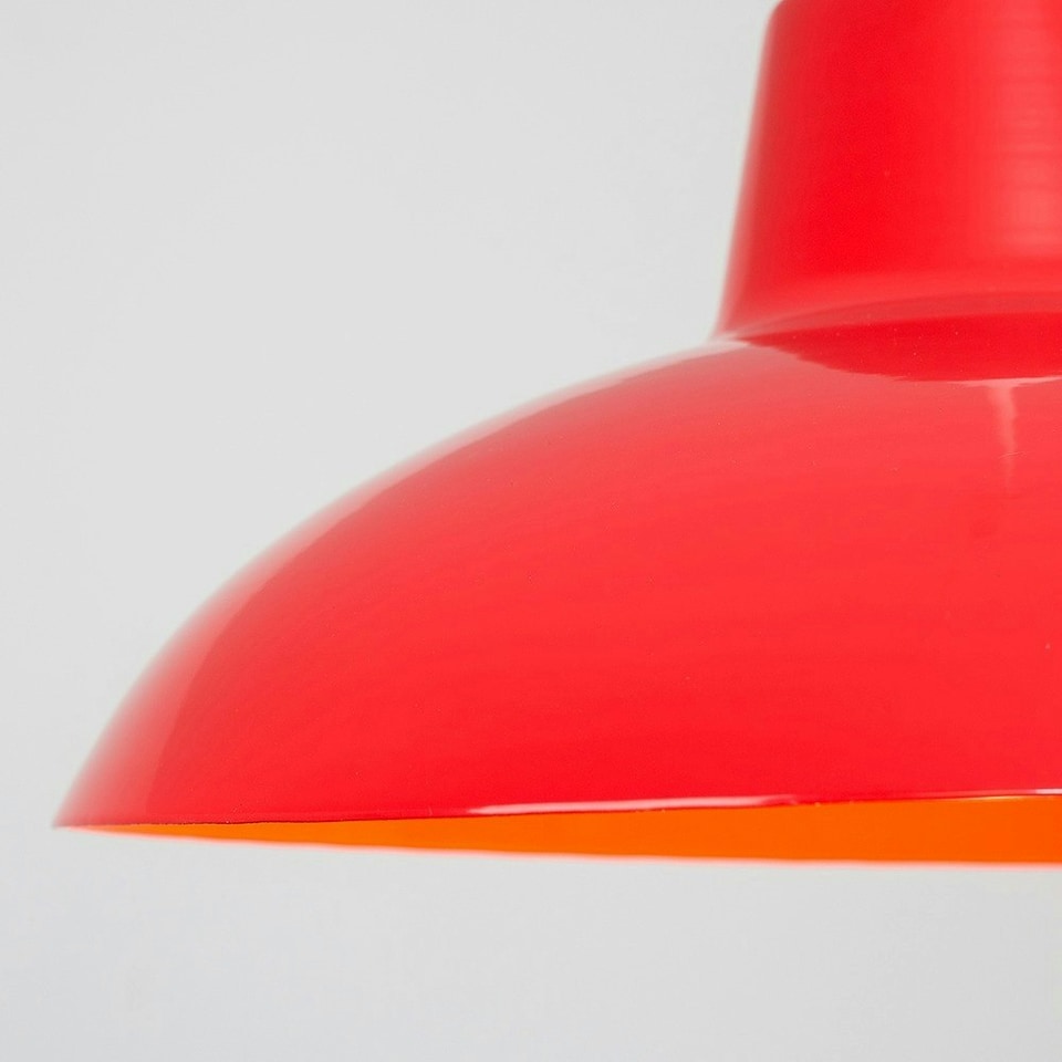 image 1 of ValueLights Retro Style Gloss Red Metal Easy Fit Ceiling Pendant Light Shade - Complete with a 10w LED Bulb 3000K Warm White