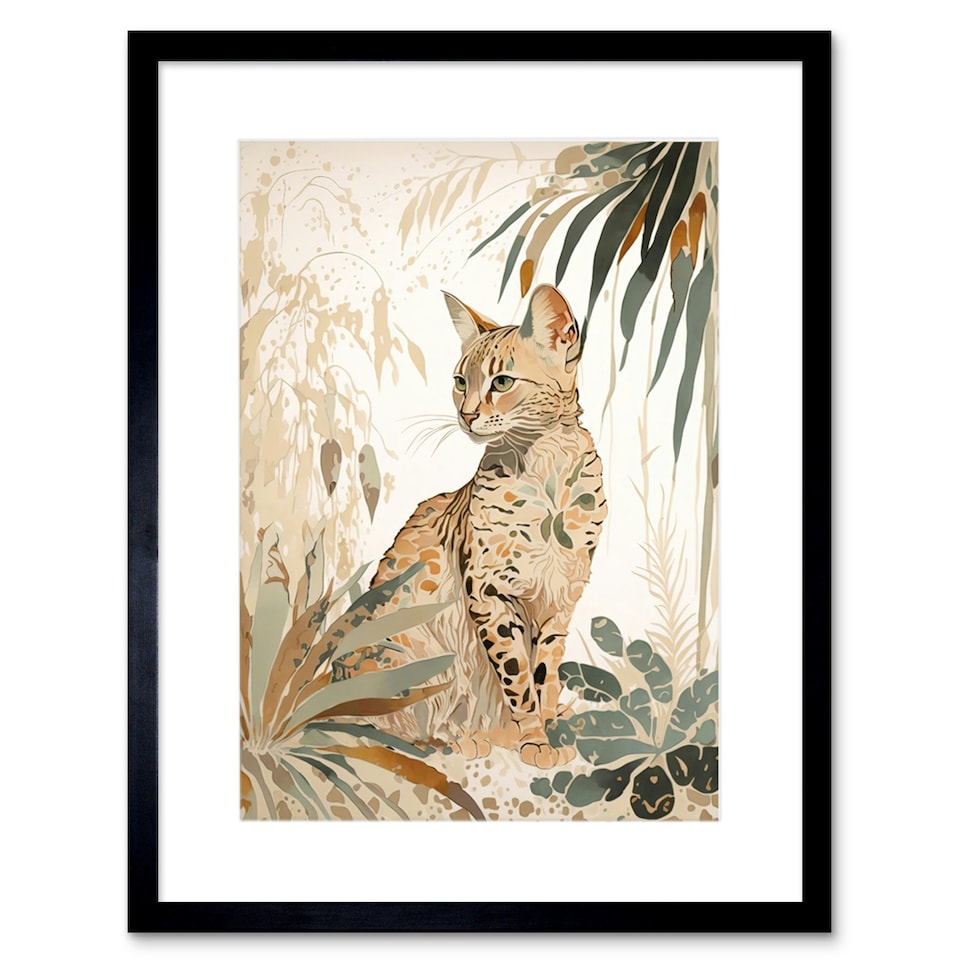 image 1 of Savannah Cat Colourful Fur Pattern Nature 9x7" Black Framed Wall Art Print