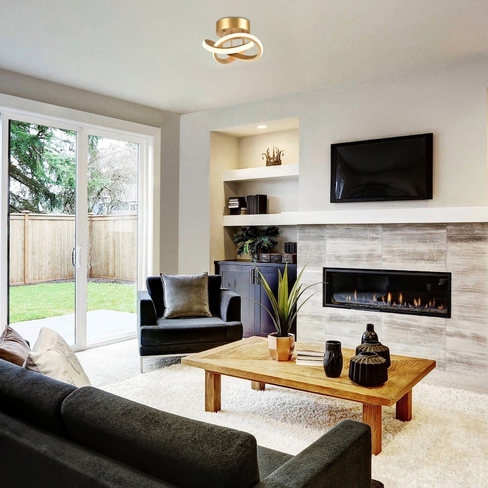 image 1 of Modern LED Gold Ceiling Light with Swirl Thick Metal Strip Creates 1253 Lumens | Gold