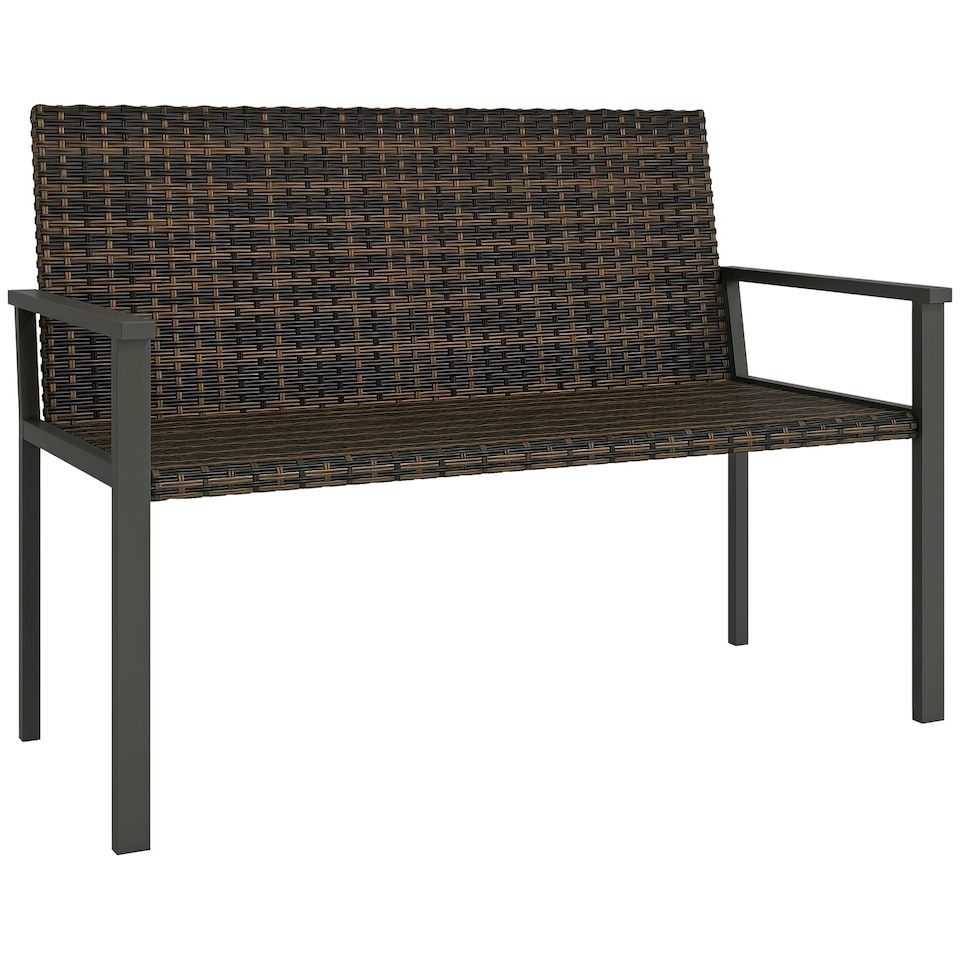 image 1 of Outsunny Rattan Garden Bench Loveseat with Quick-Drying Padding 