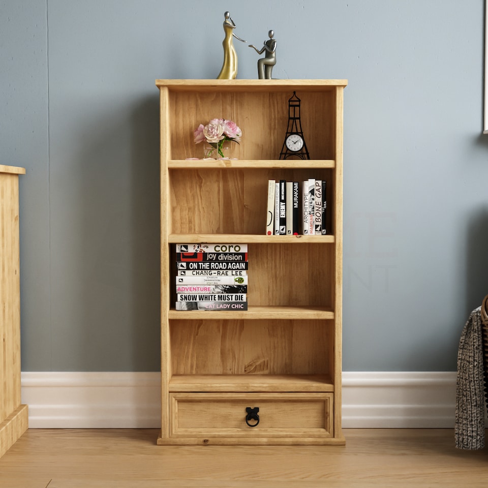 image 1 of Vida Designs Corona 1 Drawer 3 Shelf Bookcase Livingroom Storage Unit - Solid Pine Wood