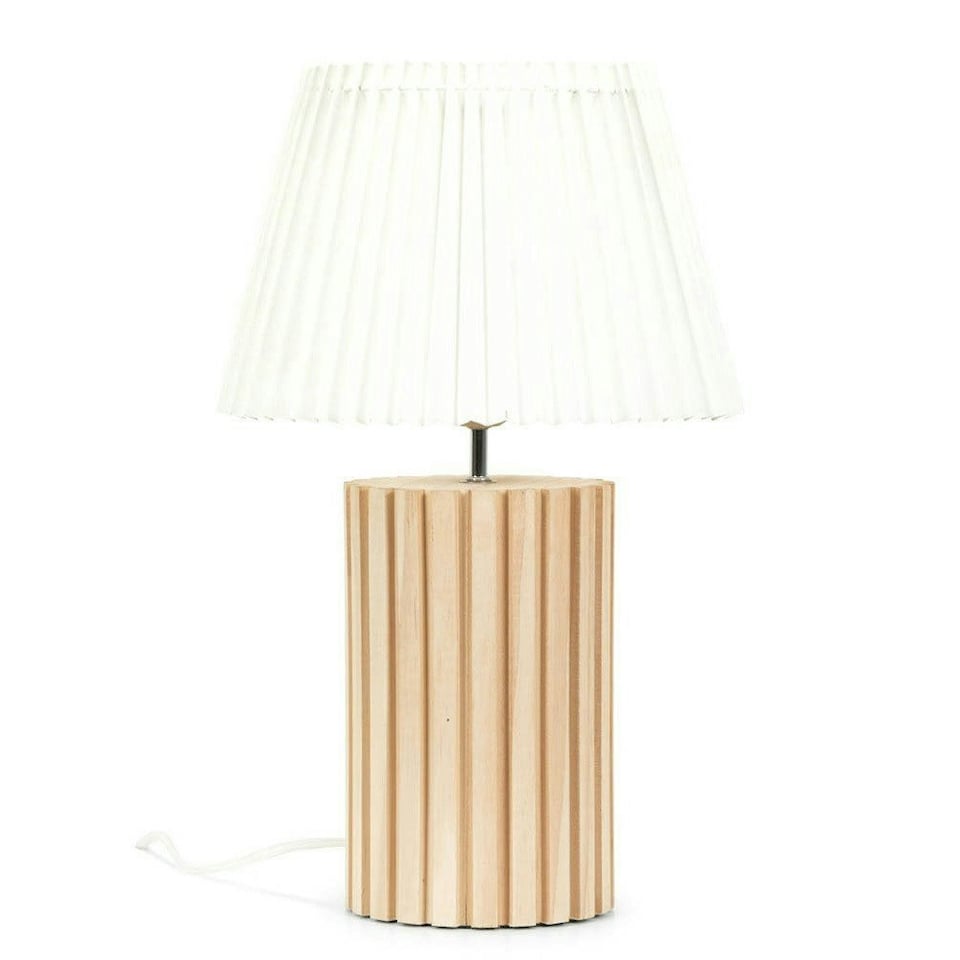 image 1 of ValueLights Brooke Natural Wood Bedside Table Lamp with a White Pleated Lampshade - Bulb Included