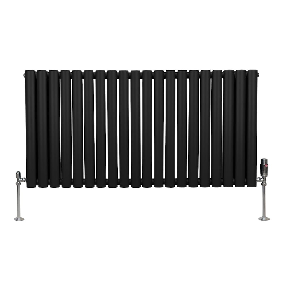 image 1 of Oval Column Radiator & Valves 600mm x 1200mm Black