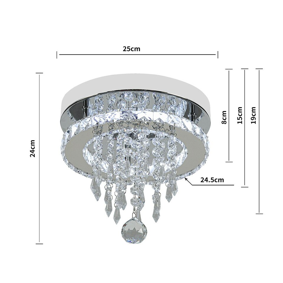 image 1 of Living and Home Modern Round Crystal Ceiling Light with Droplet Accents | Chrome