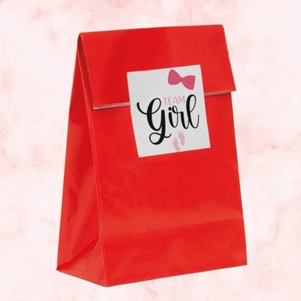 image 1 of Team Girl Gender Reveal Square Stickers 65mm - Sheet of 12