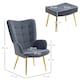 image 7 of HOMCOM Button Tufted Armchair with Footstool and Gold Tone Steel Legs Dark Grey