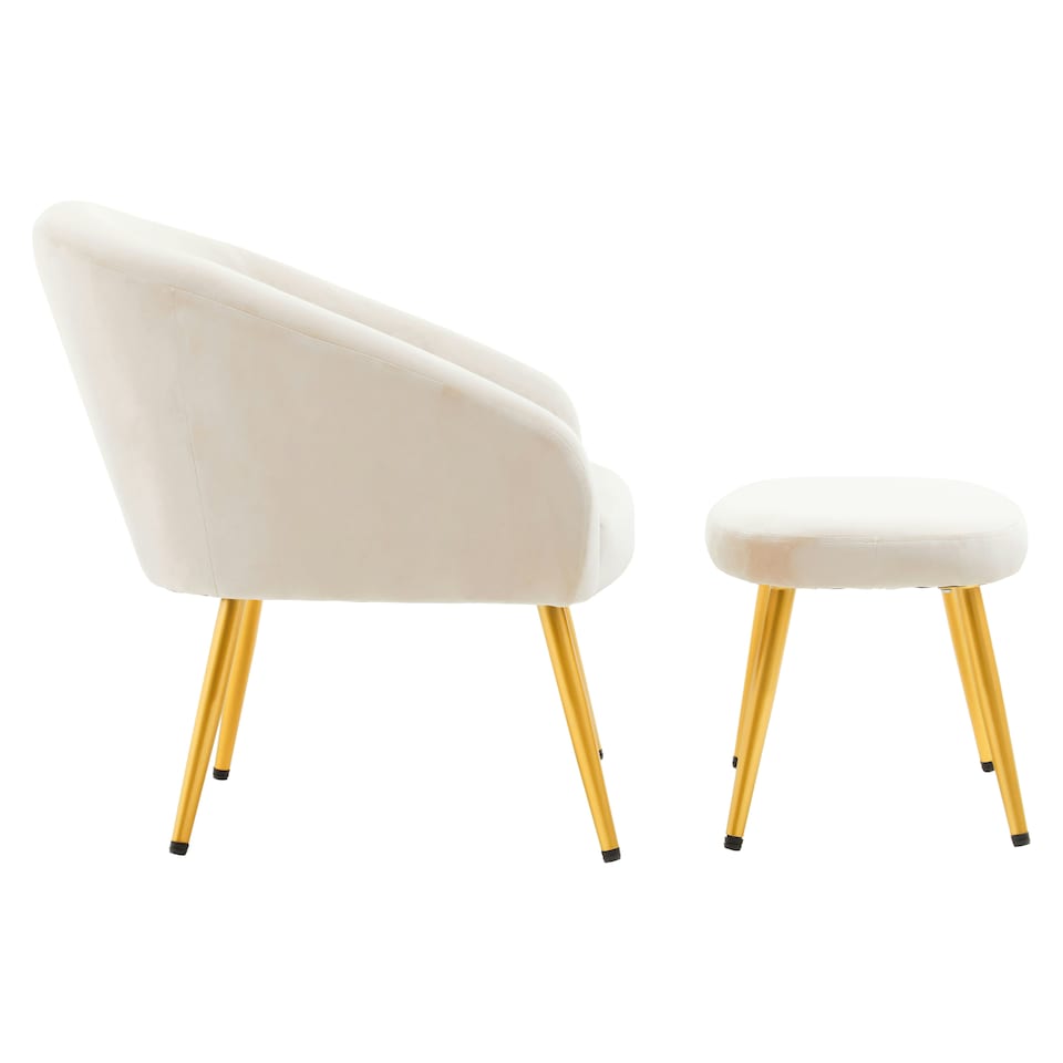 image 1 of Interiors by Premier Dark Beige Velvet Chair with Gold Legs and Footstool, Contemporary Accent Chair with high Footstool