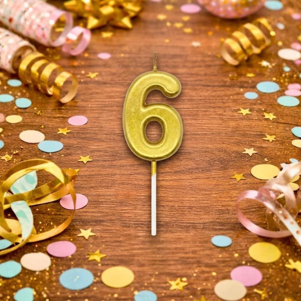 image 1 of Gold 6 Number Candle Birthday Anniversary Party Cake Decorations Topper | Gold