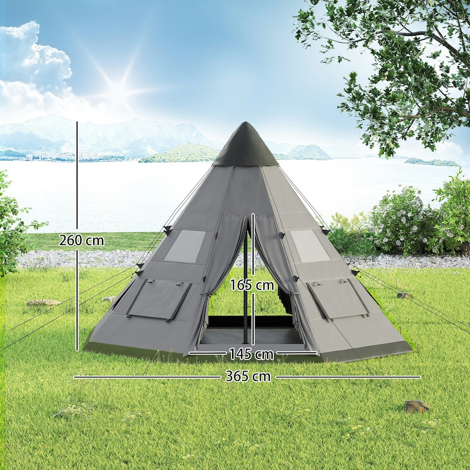 image 1 of Outsunny 6-7 Person Large Family Party Camping Tent W/ Carrying Bag, Blue