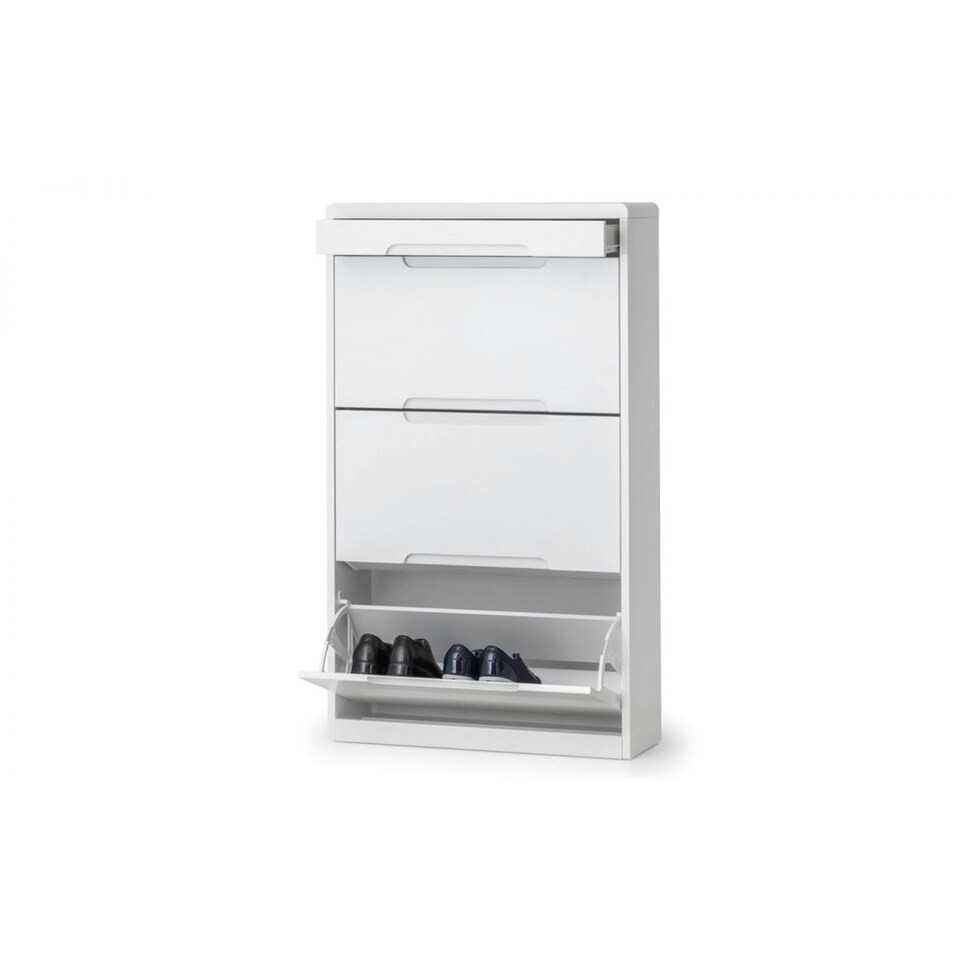 image 1 of Chic White High Gloss Shoe Cabinet with Drawer