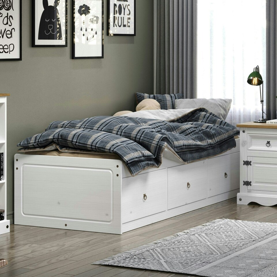image 1 of Premium Corona Cabin Bed 3'0" Single Bed - Solid Pine Bed Frame in Antique Wax, Grey, or White Finish | White | White | Single | 1