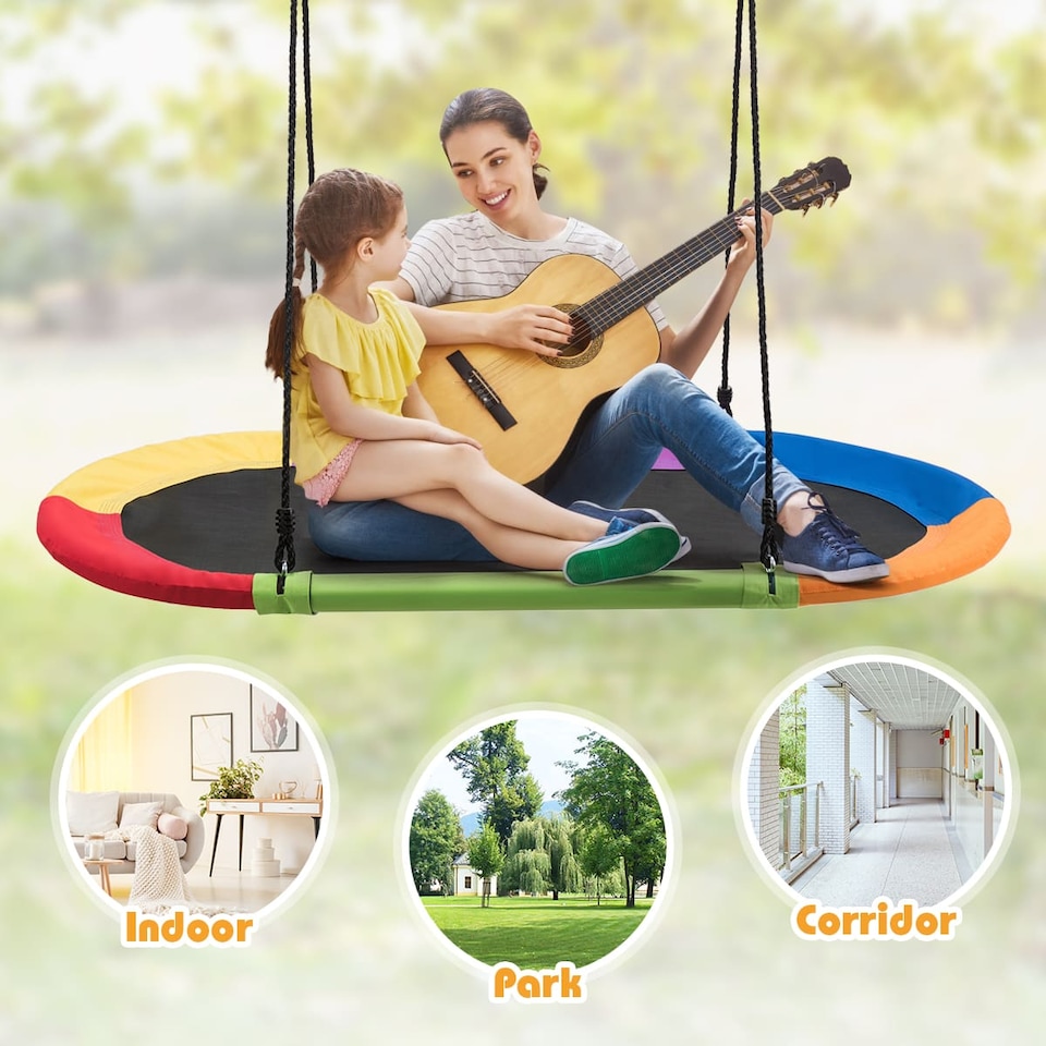image 1 of COSTWAY Oval Swing 60 inch Tree Swing with Adjustable Heights Multicolor