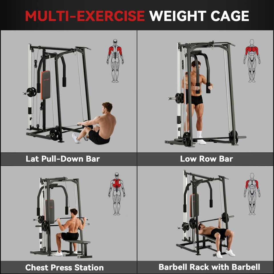 image 1 of SPORTNOW Multigym, Smith Machine Power Cage for Home Gym, Weight Lifting