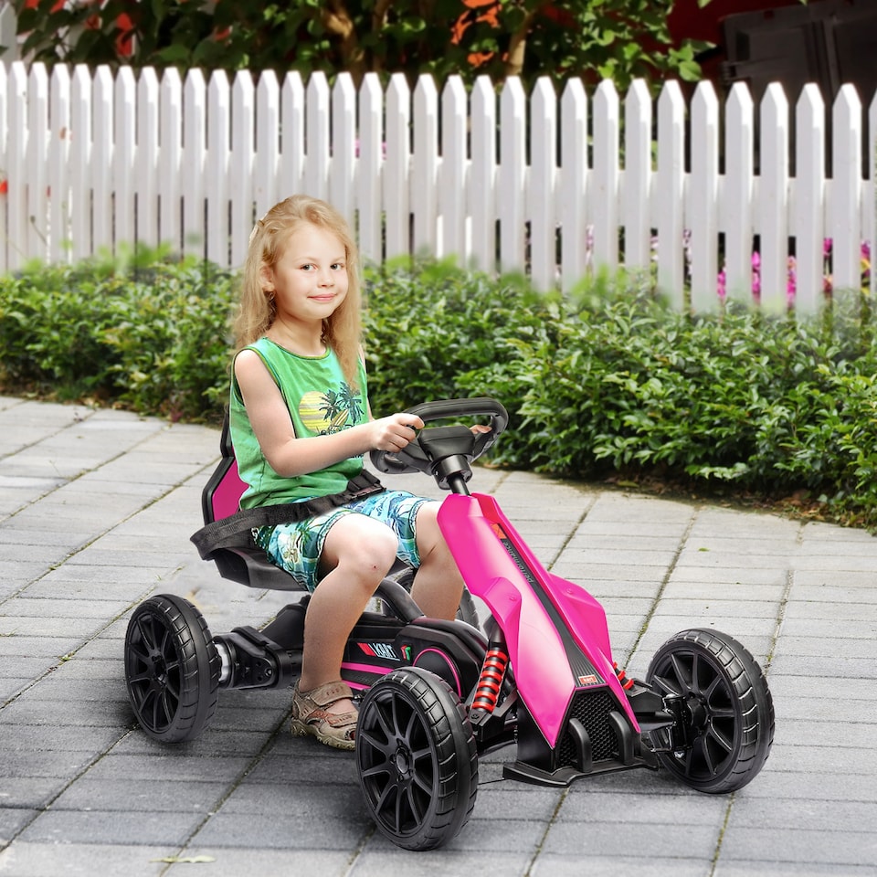 image 1 of HOMCOM Electric Go Kart for Kids, 12V Battery Powered Drift Kart with Dual Speed, Forward and Reverse, Safety Belt for Boys and Girls, Ages 3-8 Years, Pink