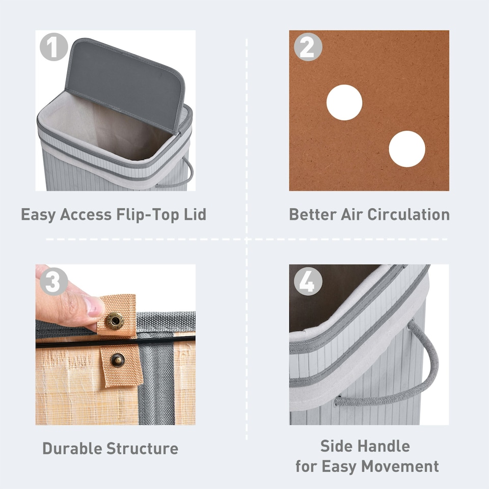 image 1 of HOMCOM 70L Wood Laundry Basket A Compartment Flip Lid Removable Lining Grey