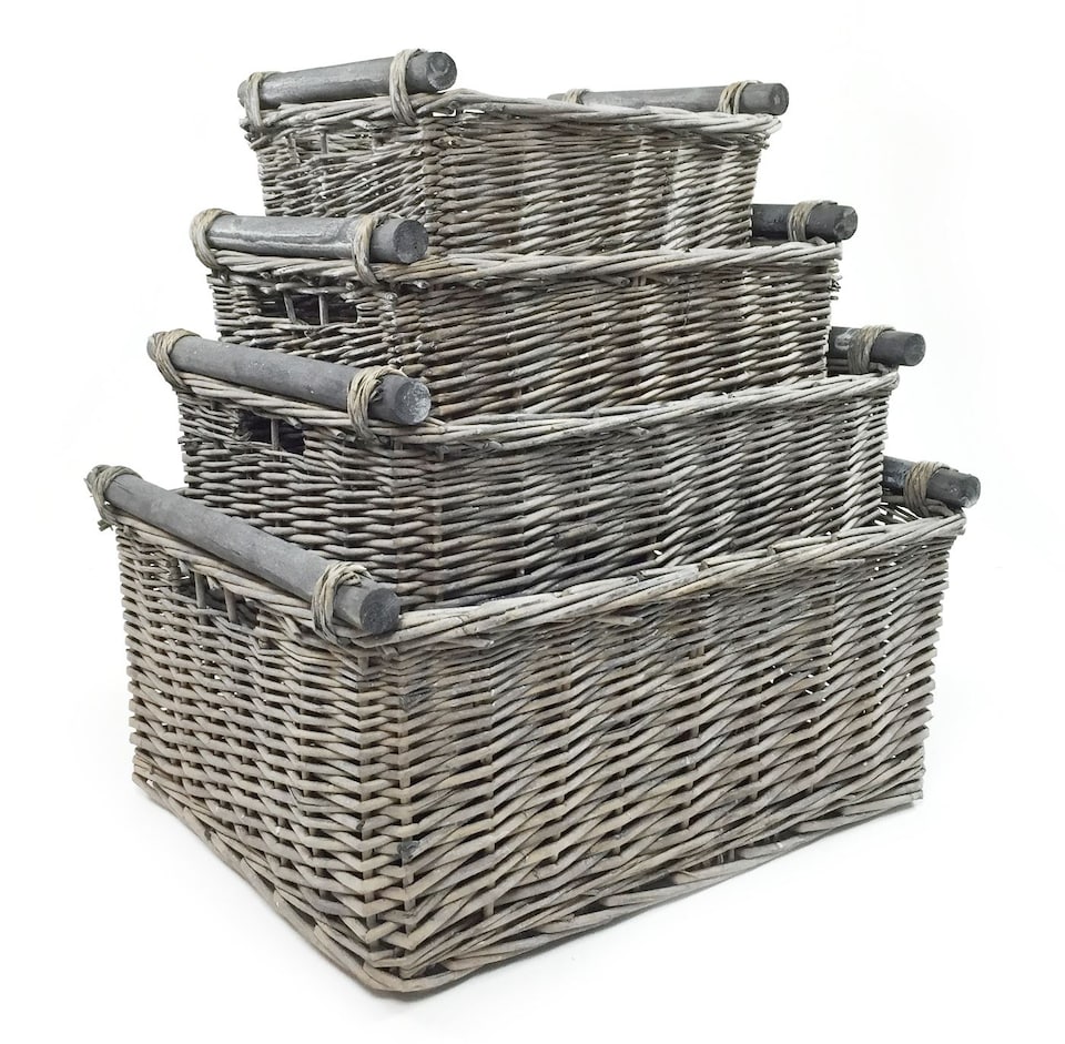 image 1 of Kitchen Log Fireplace Wicker Storage Basket With Handles Xmas Empty Hamper Basket Grey Small 31 x 25 x 16 cm | Grey | Grey