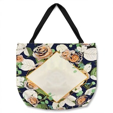 Decorative Flowers On Navy Tote bat | Multi