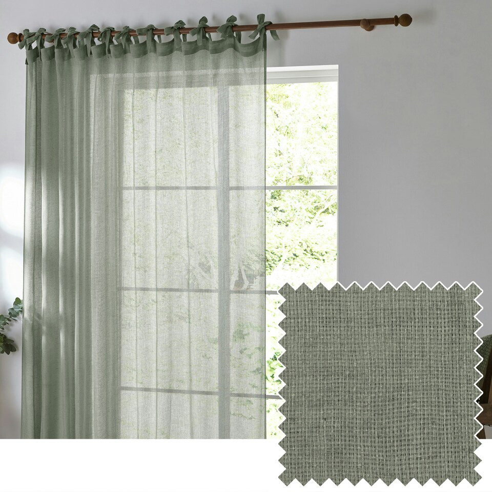 image 1 of Yard Nimbus Sheer Eucalyptus Tie Top Curtain Panel 140 x 250 cm Multi