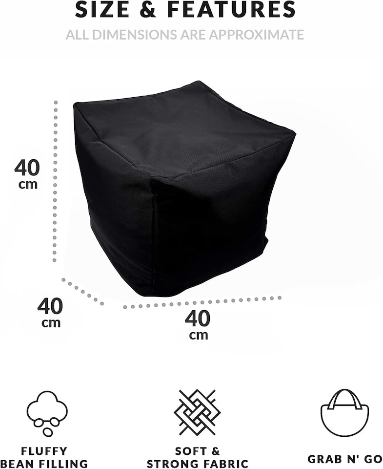 image 1 of Outdoor Bean Bag Footstool Pouffe Water-Resistant 40x40cm | Black