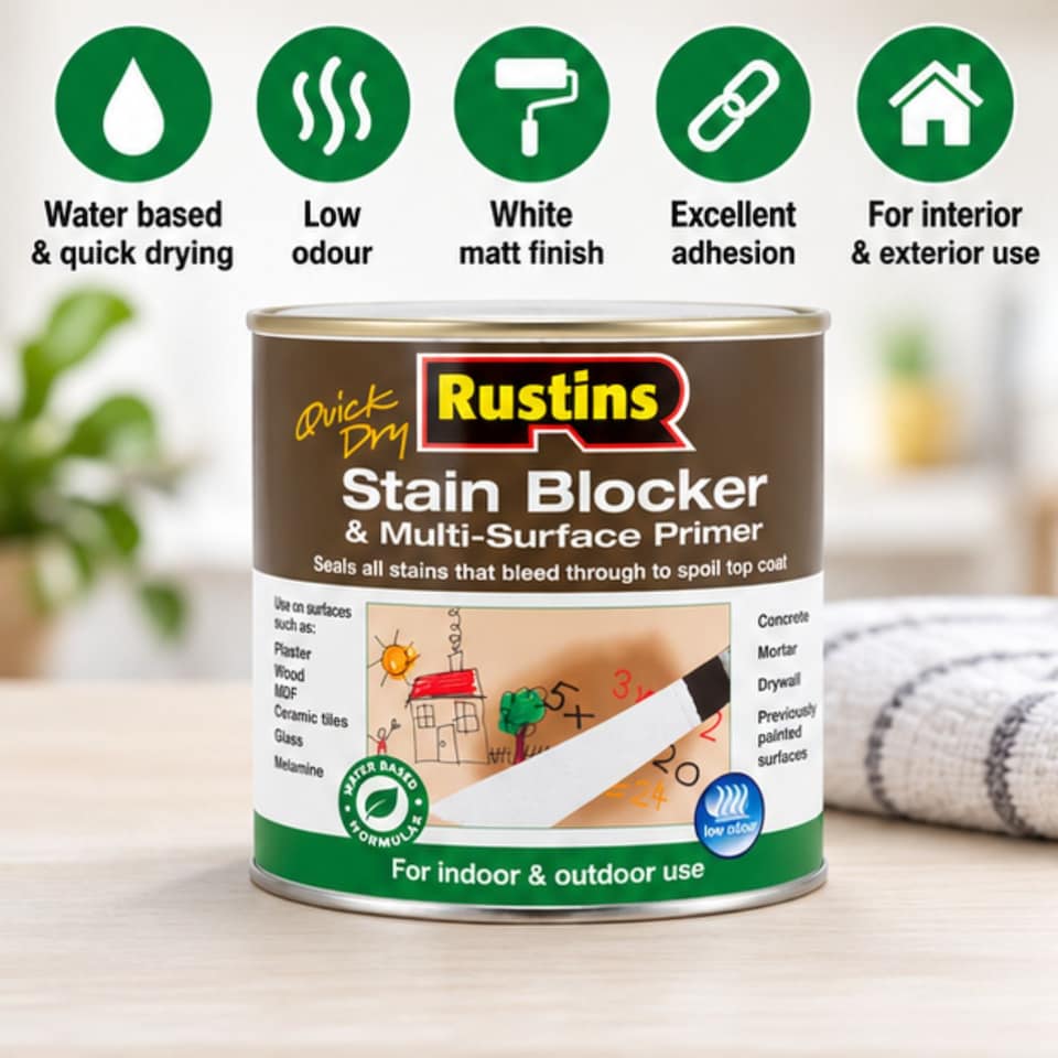 image 1 of Rustins Stain Blocker & Multi-Surface Primer - 500ml - Versatile All-Surface Primer for Blocking Stains