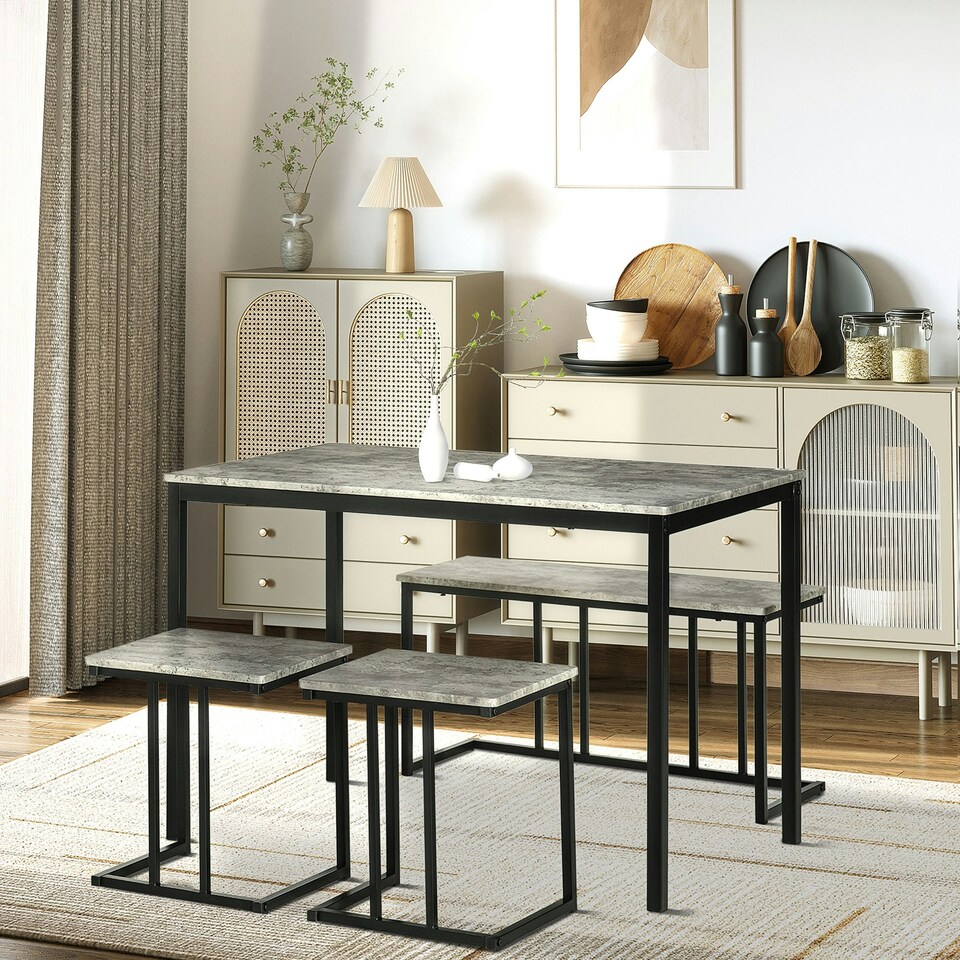 image 1 of HOMCOM Dining Table Set, Concrete Effect Table and Chairs for 4 People, Grey