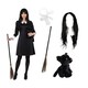 image 1 of Witch Costume - 5 Pcs - Collared Dress, Broom, Cat Toy, Wig & Hair Bow | Black | 2XL