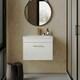 image 2 of Rio 1 Drawer Wall Hung Vanity Basin Unit - 600mm - Gloss White with Brushed Brass D Handle (Tap Not Included) White