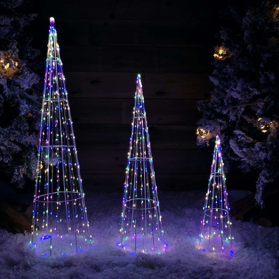 image 1 of Multi Function LED White Tree Cone Trio with 640 Multi Coloured LEDs