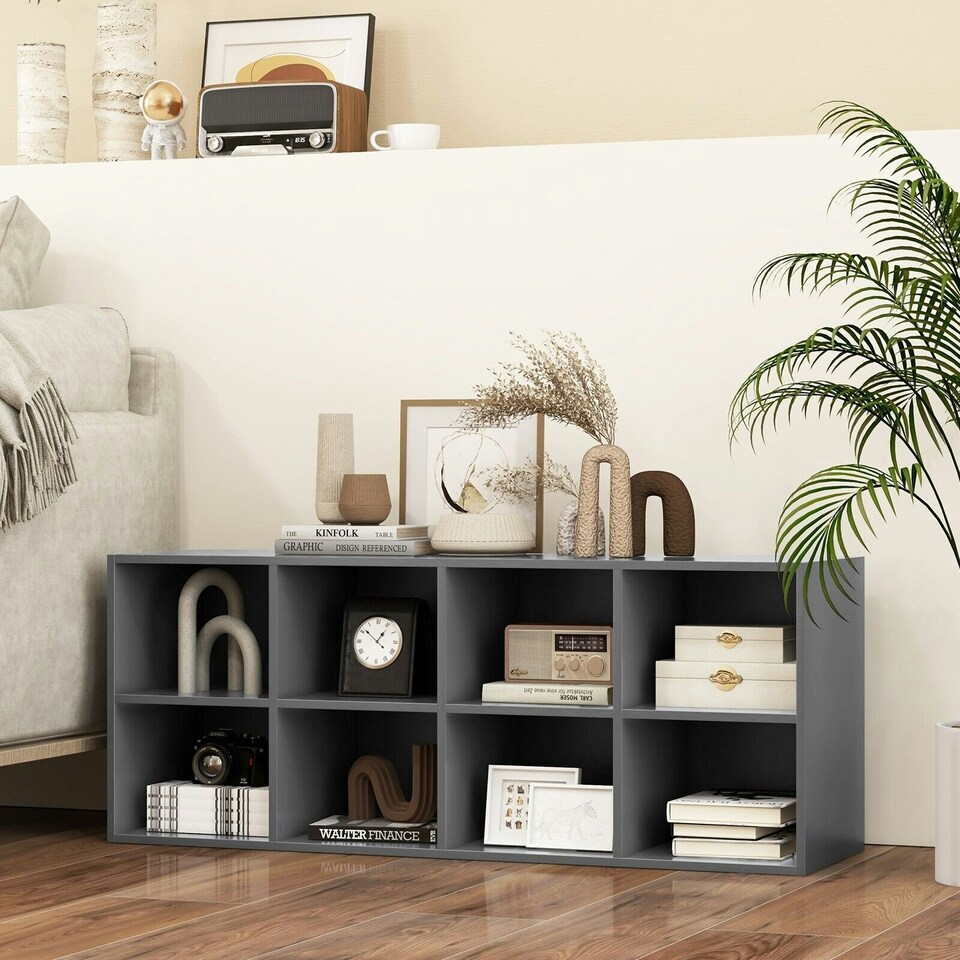 image 1 of COSTWAY 8 Grid Shoe Bench 2 in 1 Shoe Organizer Storage Grey Grey