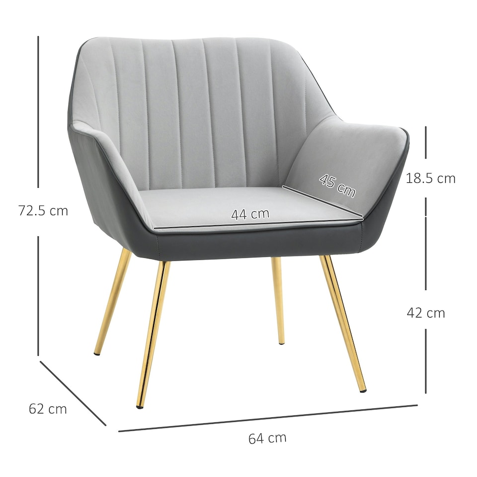 image 1 of HOMCOM Accent Chairs Velvet Armchairs for Living Room and Bedroom Light Grey