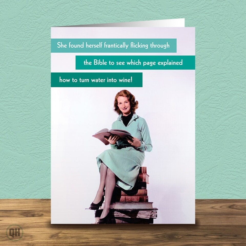 image 1 of Frantically Flicking Through The Bible... - Funny Retro Greetings Card