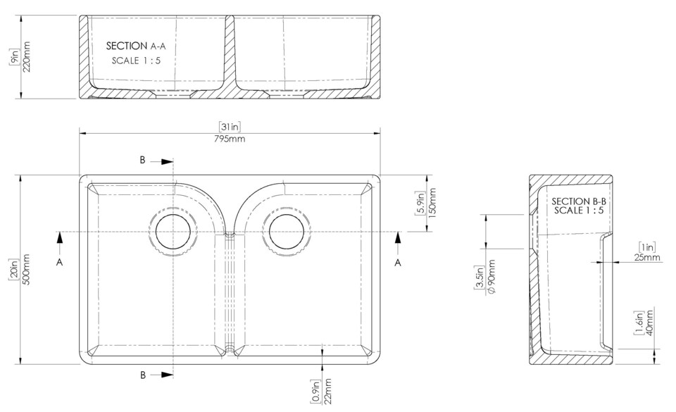 image 1 of Balterley Double Bowl Stepped Weir Butler Kitchen Sink - No Overflow, No Tap Hole | White | White | 1