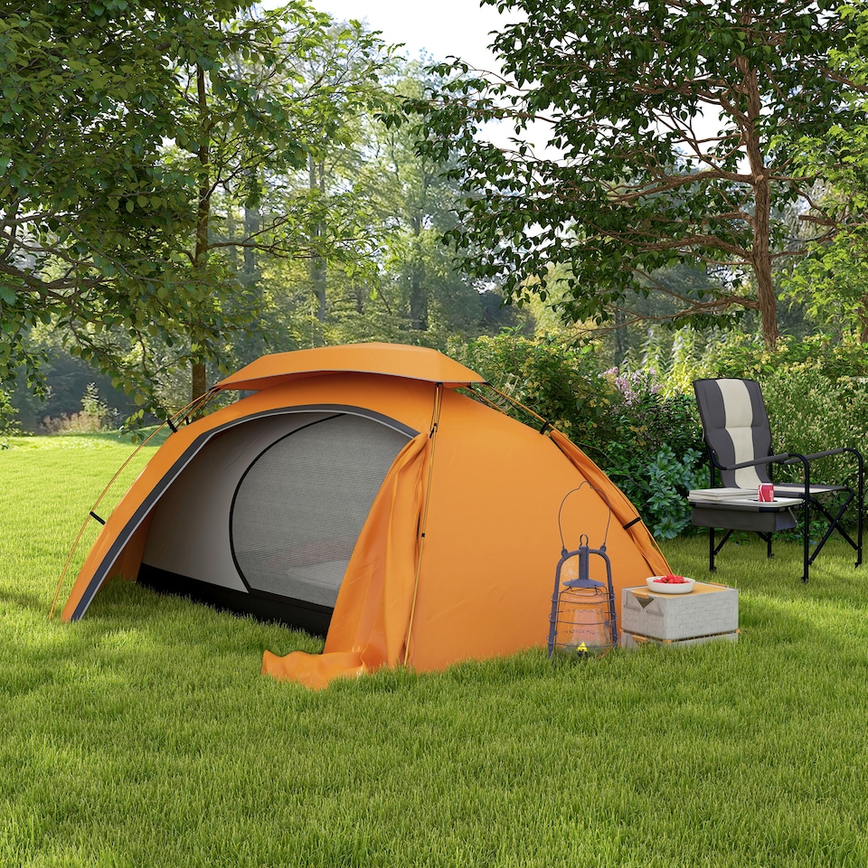 image 1 of Outsunny Camping Tent Dome Tent with Removable Rainfly for 1-2 Man, Orange