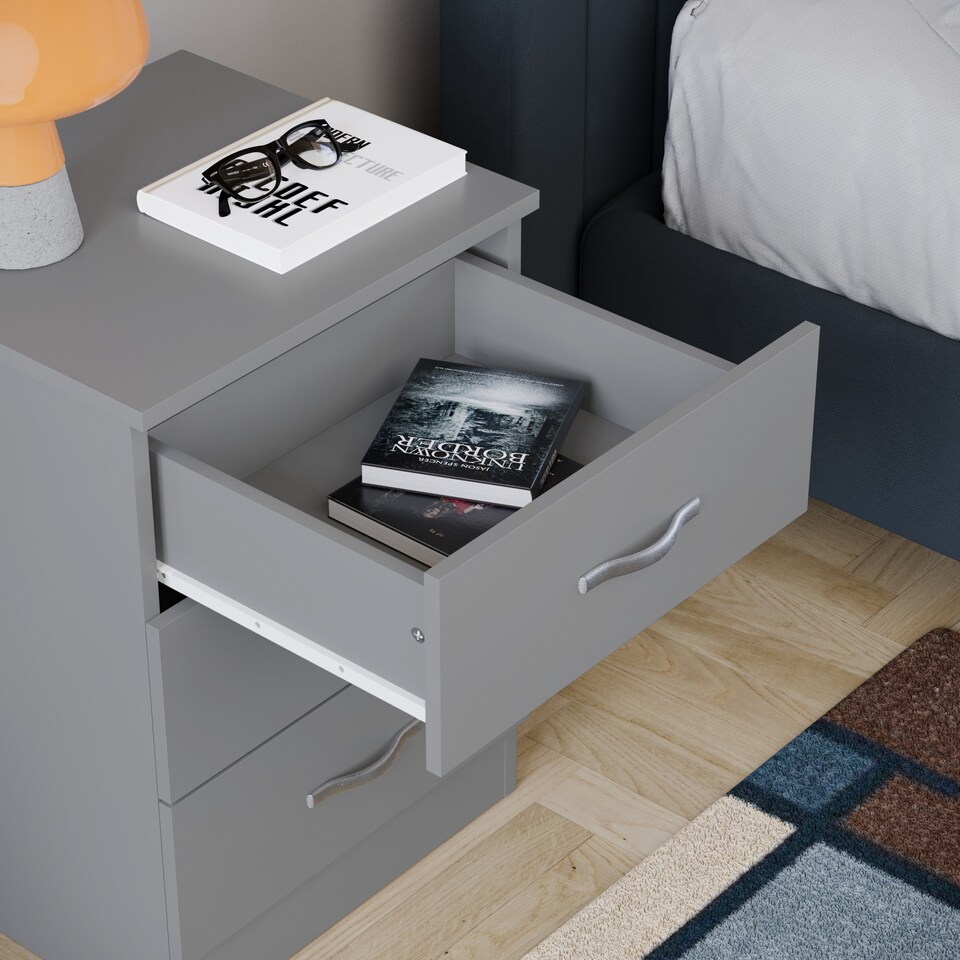 image 1 of Vida Designs Riano 3 Drawer Bedside Chest Cabinet Table Nightstand, Grey