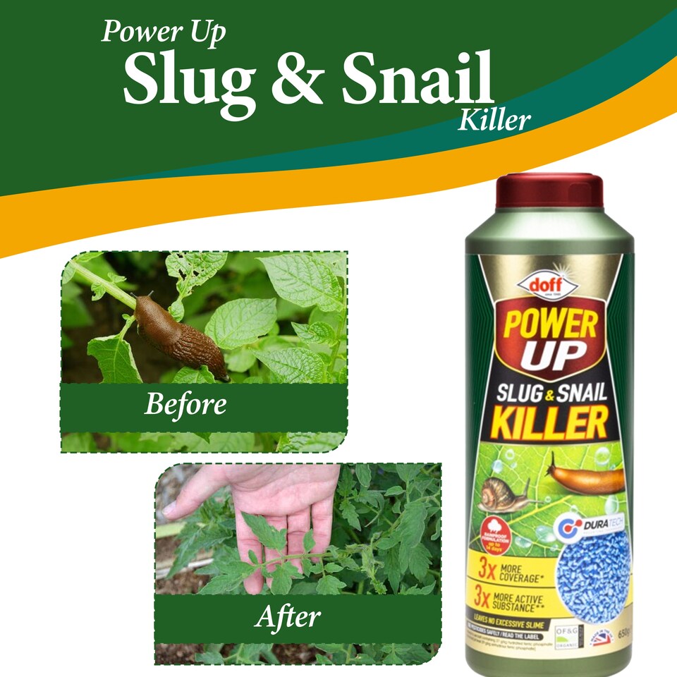 image 1 of Doff Power Up 650g Slug and Snail Killer 3 Times More Coverage Ferric Phosphate Formula Controls Slugs and Snails Easy to Use