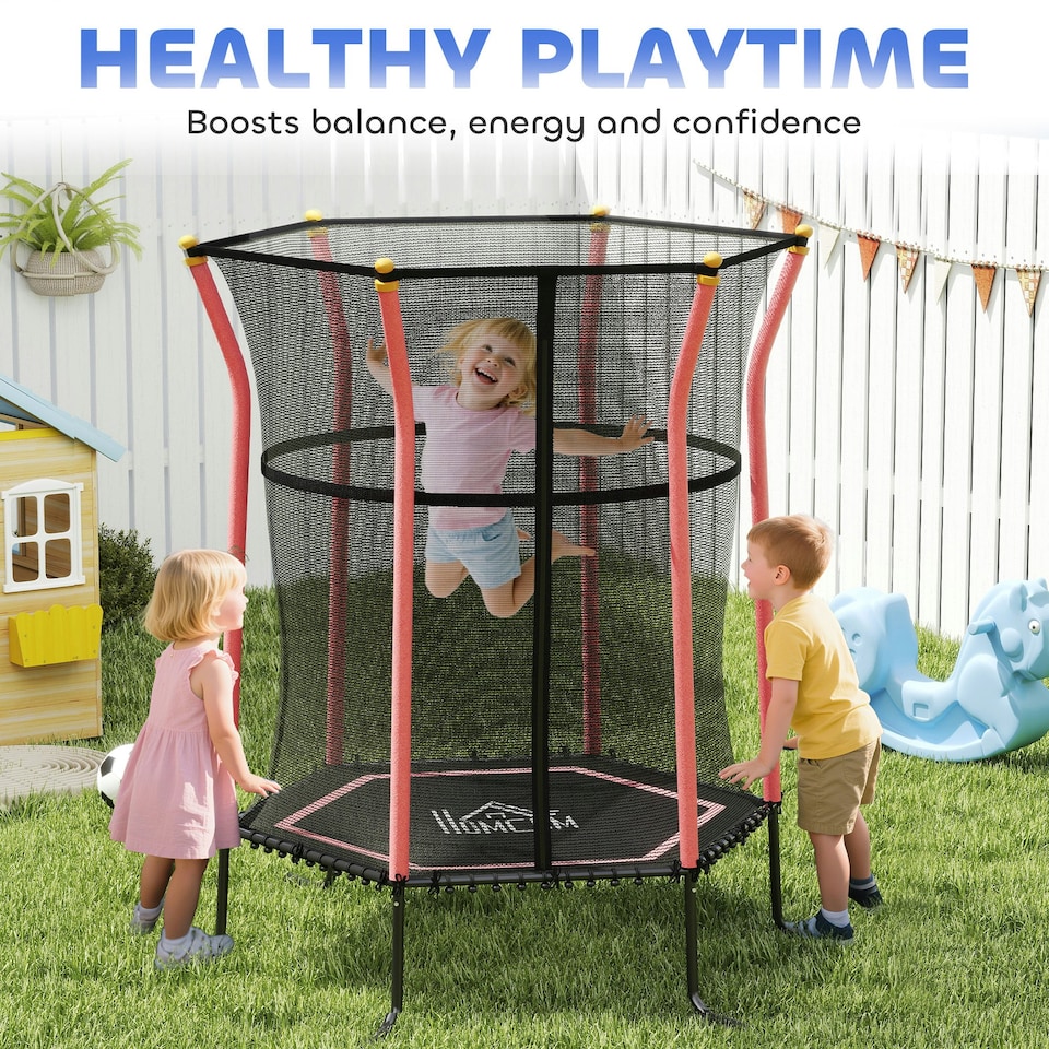 image 1 of HOMCOM 5.4FT Kids Trampoline w/ Enclosure Indoor Outdoor for 3-10 Years Red