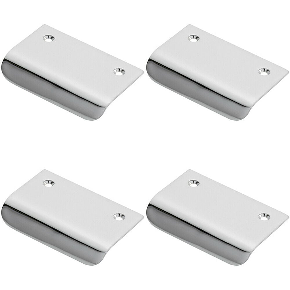 Loops 4x Semi Concealed Cabinet Finger Pull Handle 52mm Fixing Centres Polished Chrome