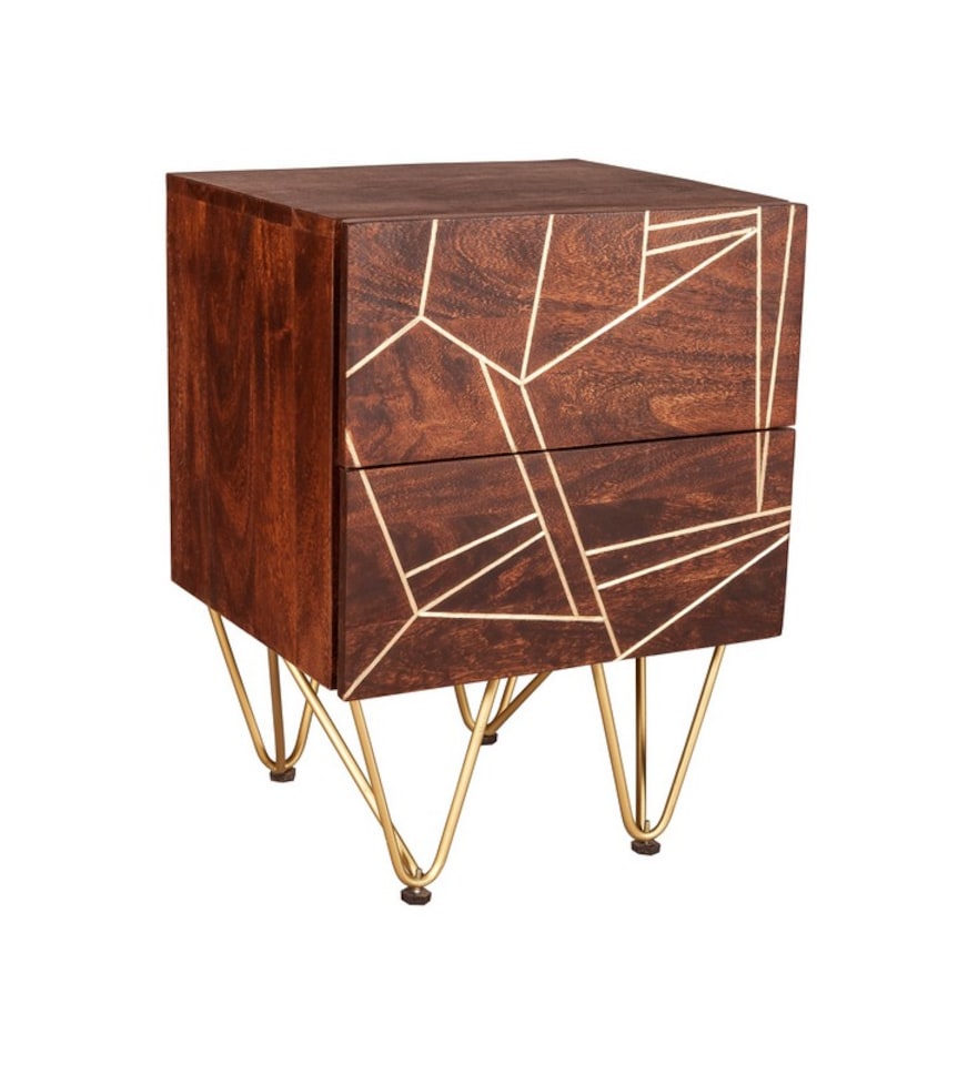 image 1 of Dark Gold 2 Drawer Side Table - Solid Mango Wood - L40 x W45 x H60 cm