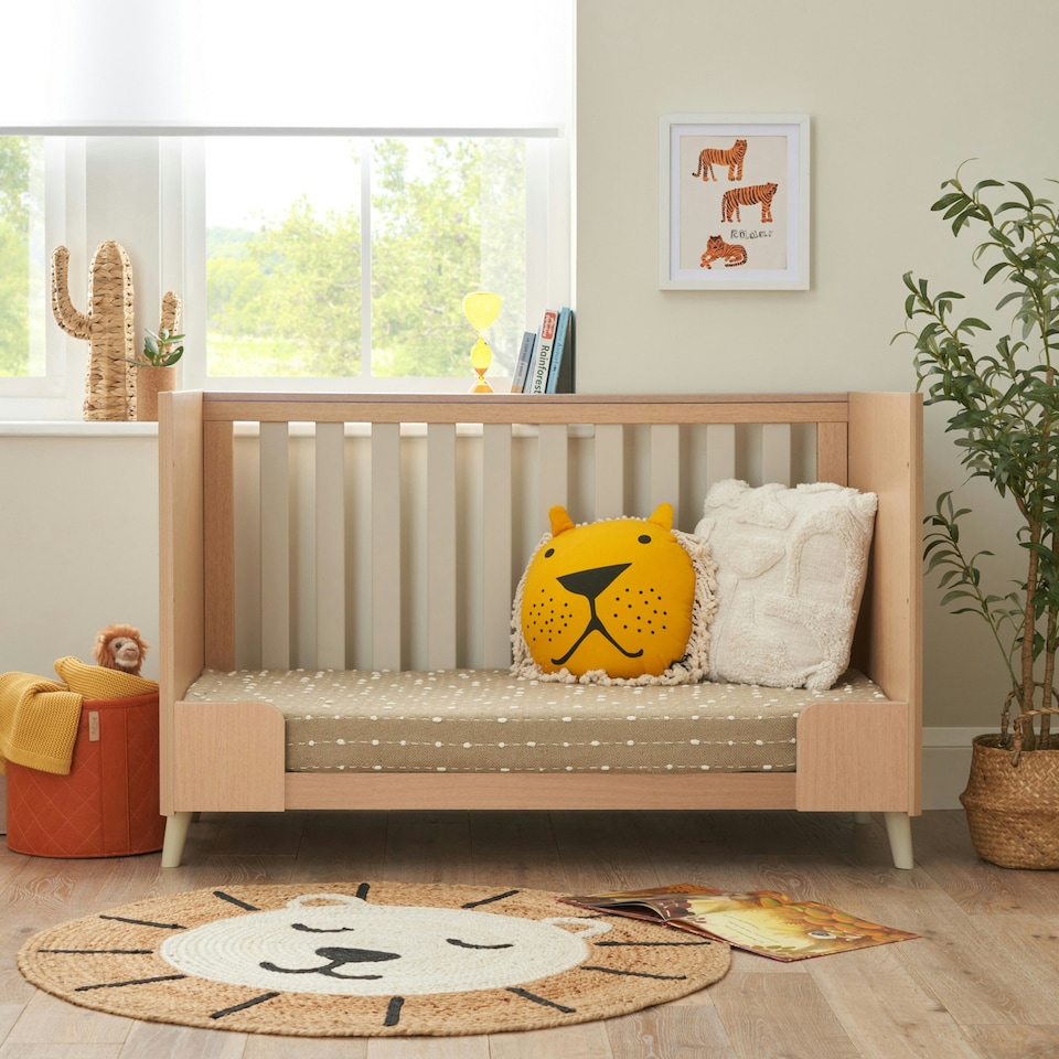 image 1 of Tutti Bambini Fika Mini Cot Bed - Light Oak/White Sand