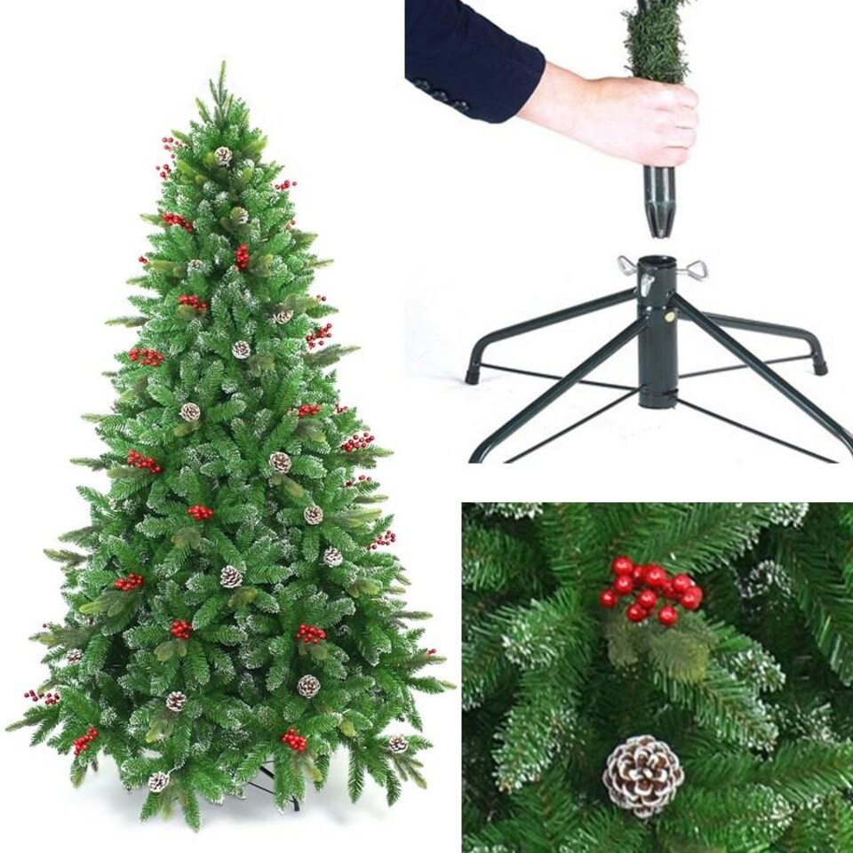 image 1 of Christmas Stockholm Pine Artificial Designer Tree Berries & Frosted Cones Mixed | Green | 8ft