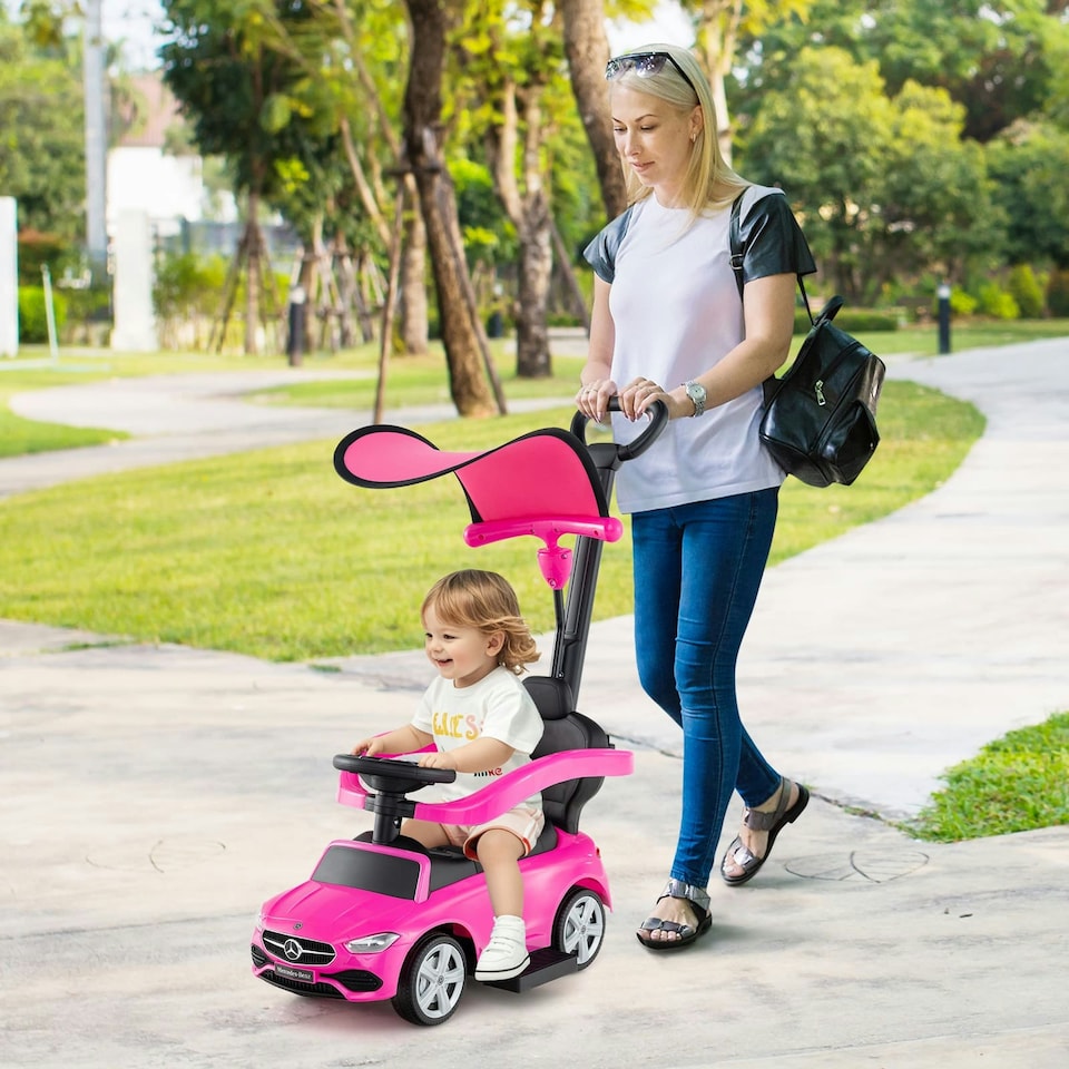 image 1 of COSTWAY 3-in-1 Ride on Push Car w/ Adjustable Canopy Pink