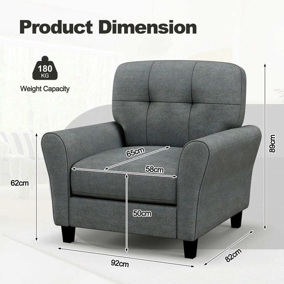 image 1 of COSTWAY Tufted Upholstered Living Room Sofa Reading Armchair Grey