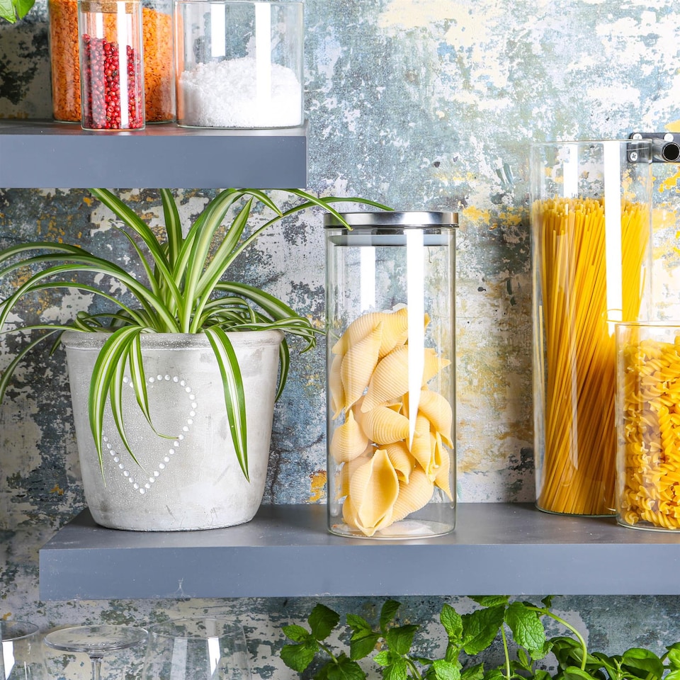 image 1 of Argon Tableware Glass Storage Jars - Silver Lid - 1.5 Litre - Modern Round Scandi Organisation Container Glass Jar - Set of 3