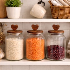 Storage Jar: Ribbed Glass Heart Lid Jar, 1.25L