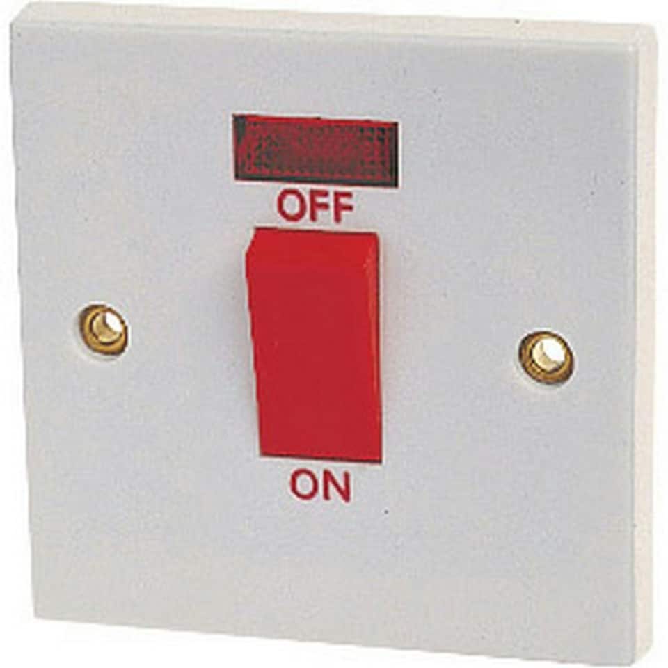 Dencon 45A Double Pole Switch with Pilot Lamp to BS3676 - White/Red - One Size