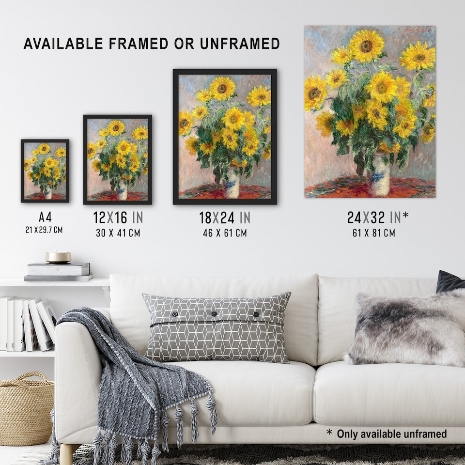 image 1 of Bouquet of Sunflowers Claude Monet Vintage Wall Art Poster Print 12X16"