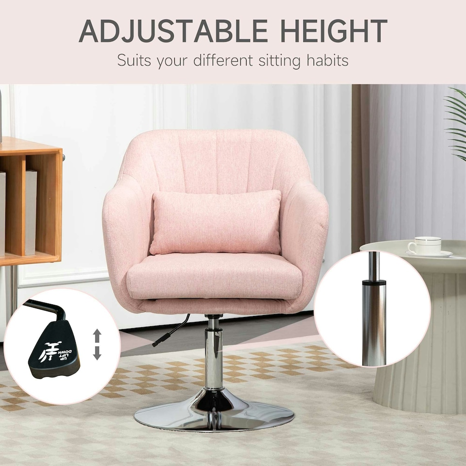 image 1 of HOMCOM Stylish Retro Linen Swivel Tub Chair Steel Frame  Pink