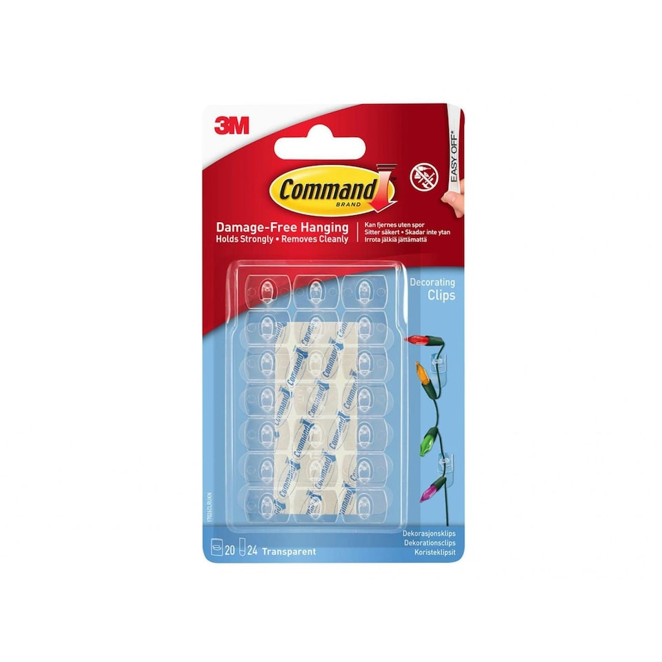 Command Clear Decorating Clips With Clear Strips (pack 20) - Multi Colour - One Size
