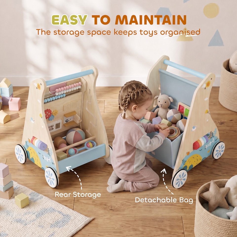 image 1 of AIYAPLAY Wooden Baby Walker with Detachable Double-Sided Activity Board