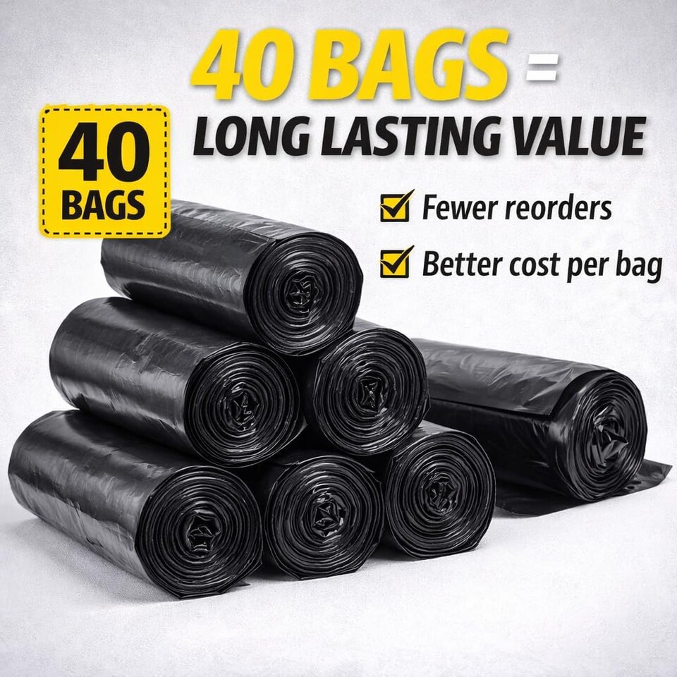 image 1 of Hero 90L Strong Durable Bin Bag Liners – 40 Extra Large Heavy Duty Tear-Resistant Black Refuse Sacks for Household & Commercial Waste | Black | Black | 90L | 80
